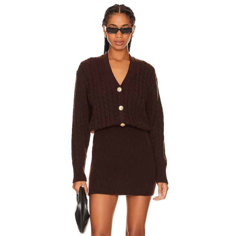 Beverly Hills x Revolve Cable Knit Mini Dress | Gold Buttons | Size S | NWT
